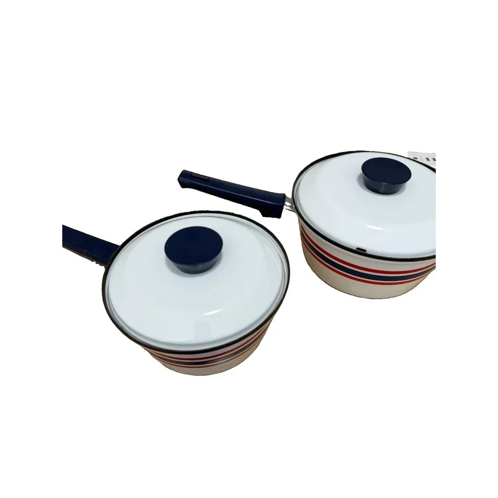 VTG Club Celebration Scandinavian Enamel Saucepan Pot Set Lids Red White Blue